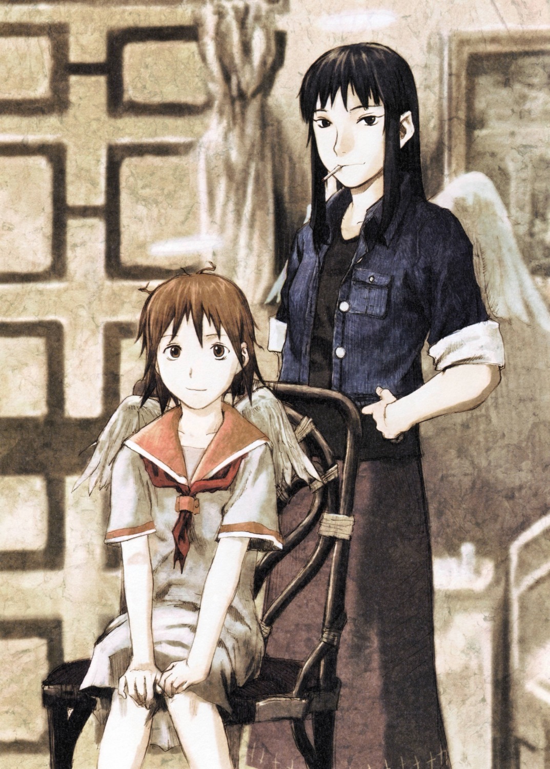 abe_yoshitoshi haibane_renmei rakka reki_(haibane_renmei) smoking wings