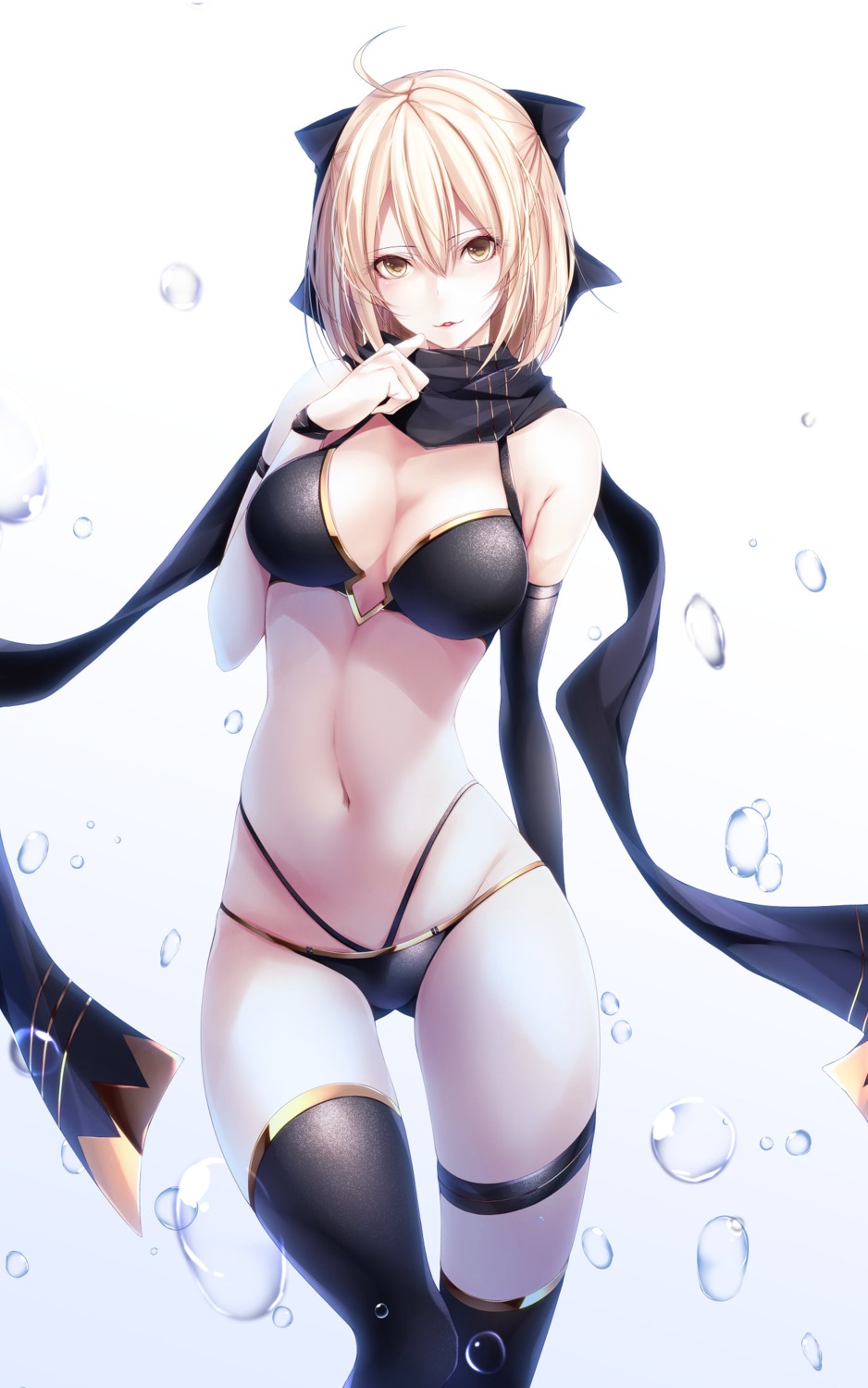 bikini cleavage fate/grand_order garter okita_souji_(fate) swimsuits thighhighs yoaferia