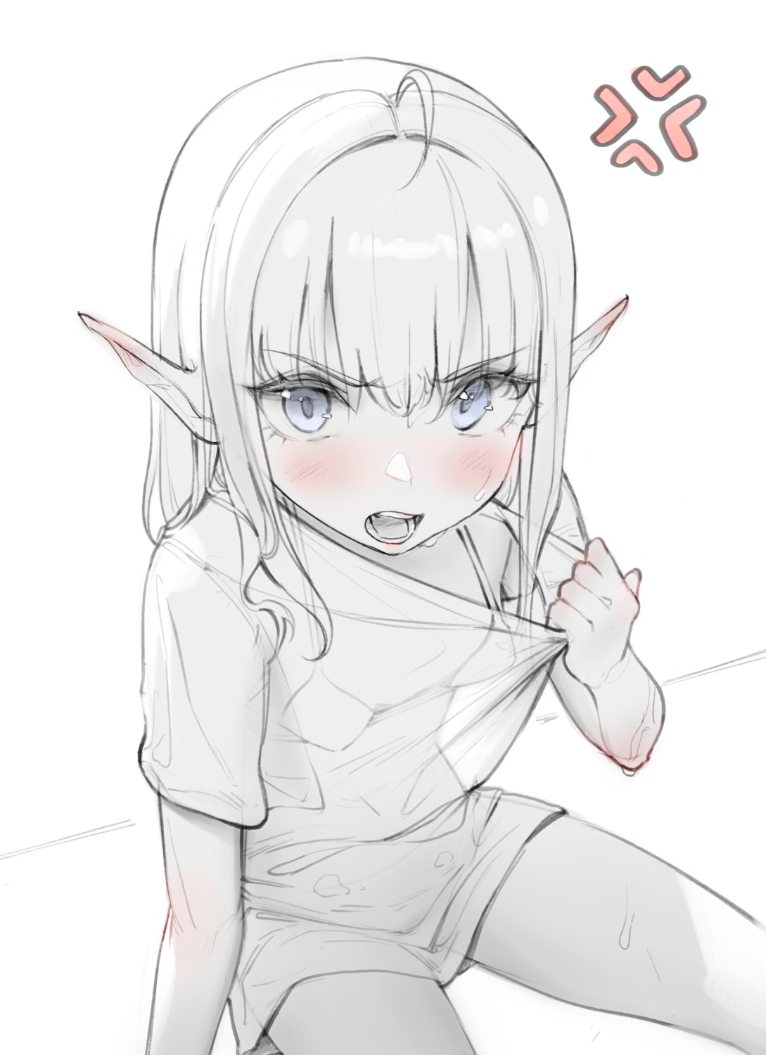 bingwei_huang bra elf pointy_ears see_through sketch undressing