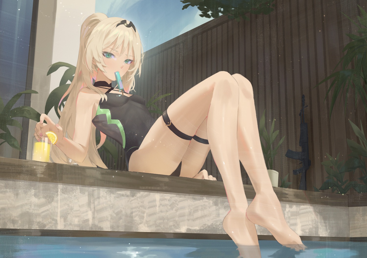 an-94_(girls_frontline) artist_revision cirilla feet garter girls_frontline swimsuits wet