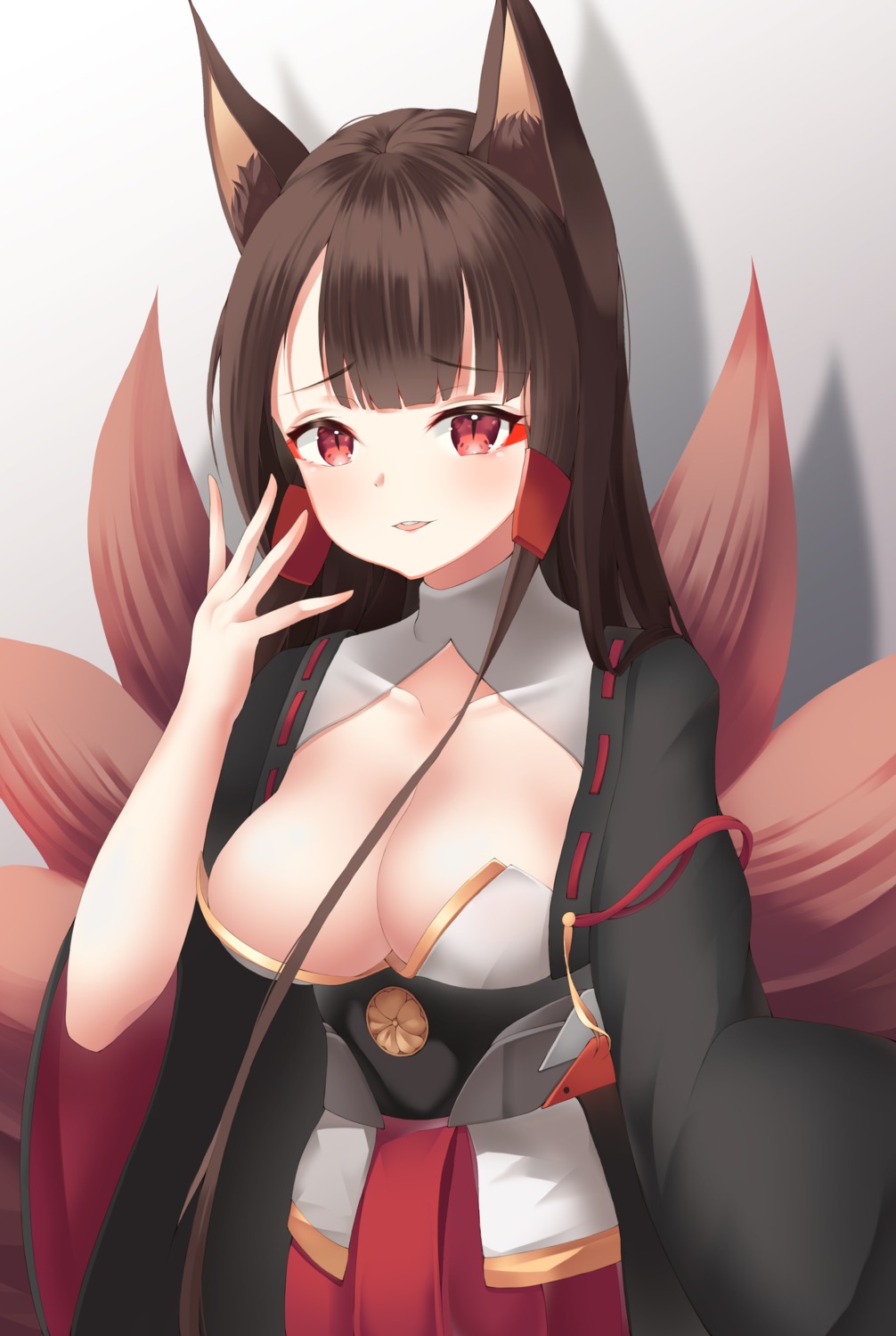 akagi_(azur_lane) animal_ears azur_lane kitsune no_bra skarif tail