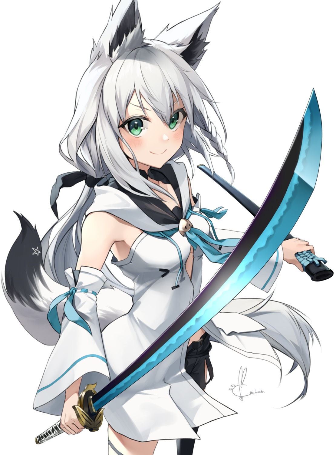 animal_ears garter hololive hololive_gamers kito_koruta kitsune shirakami_fubuki sword tail