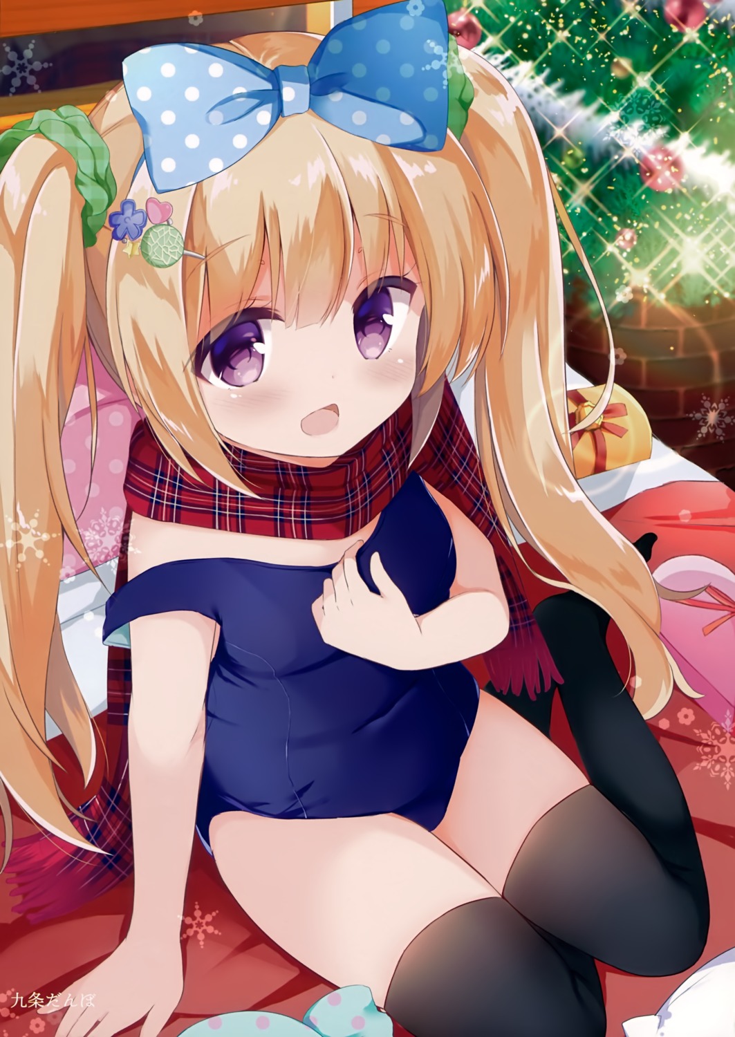 breast_hold christmas kujou_danbo school_swimsuit swimsuits thighhighs