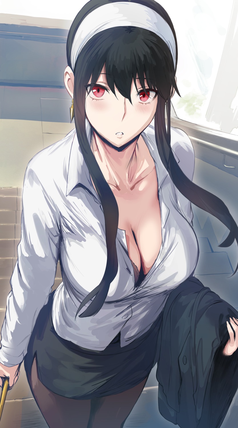 bra business_suit cleavage hews open_shirt pantyhose spy_x_family weapon yor_briar