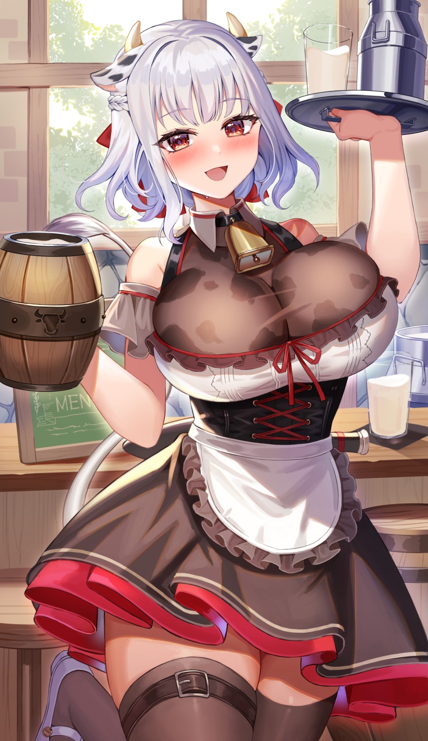 amahara_subaru animal_ears garter horns thighhighs waitress