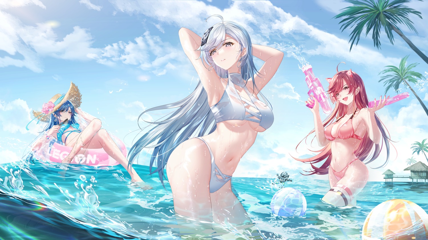 bikini garter gun junpaku_karen swimsuits wallpaper wet