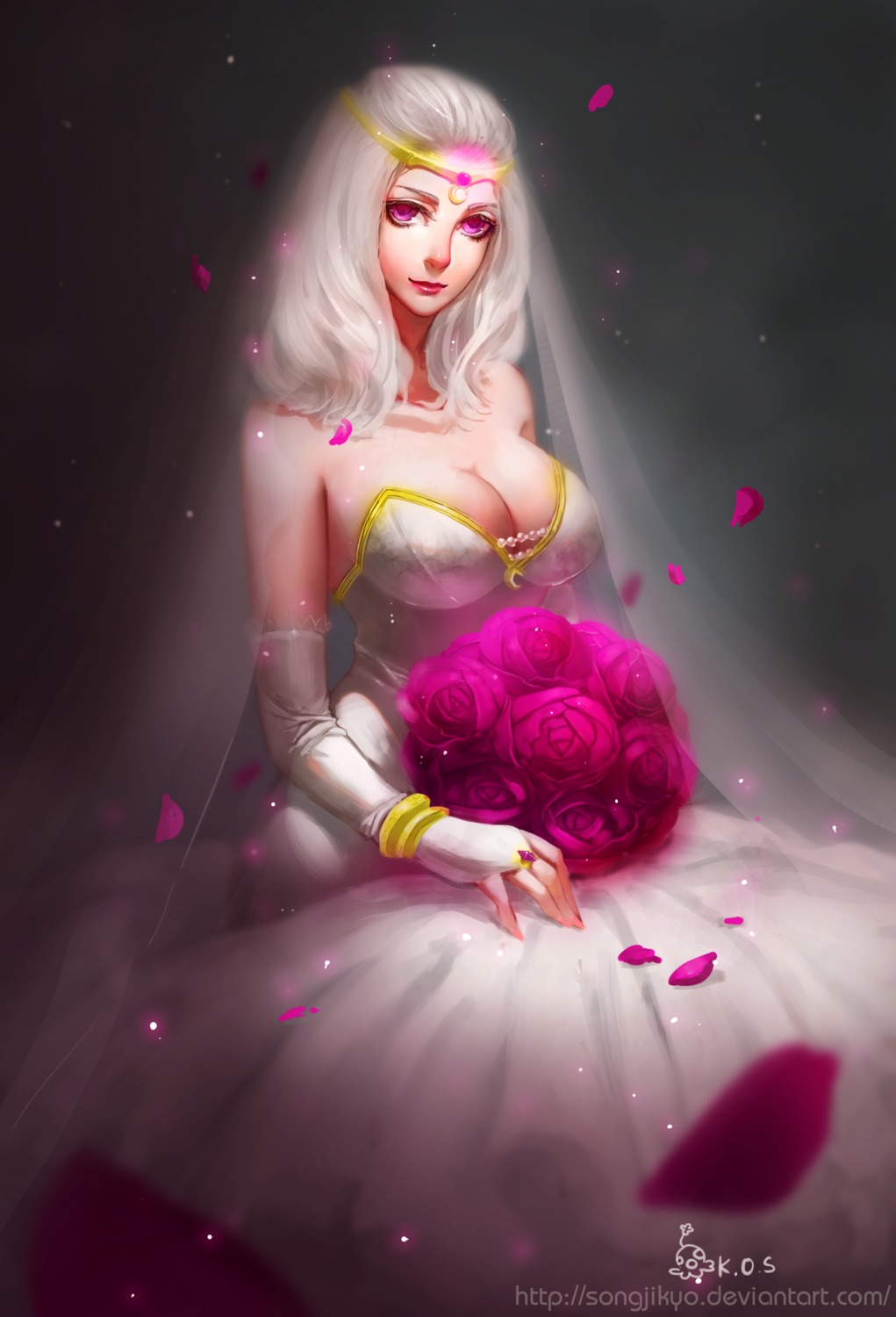 cleavage diana_(league_of_legends) dress league_of_legends no_bra official_watermark songjikyo wedding_dress