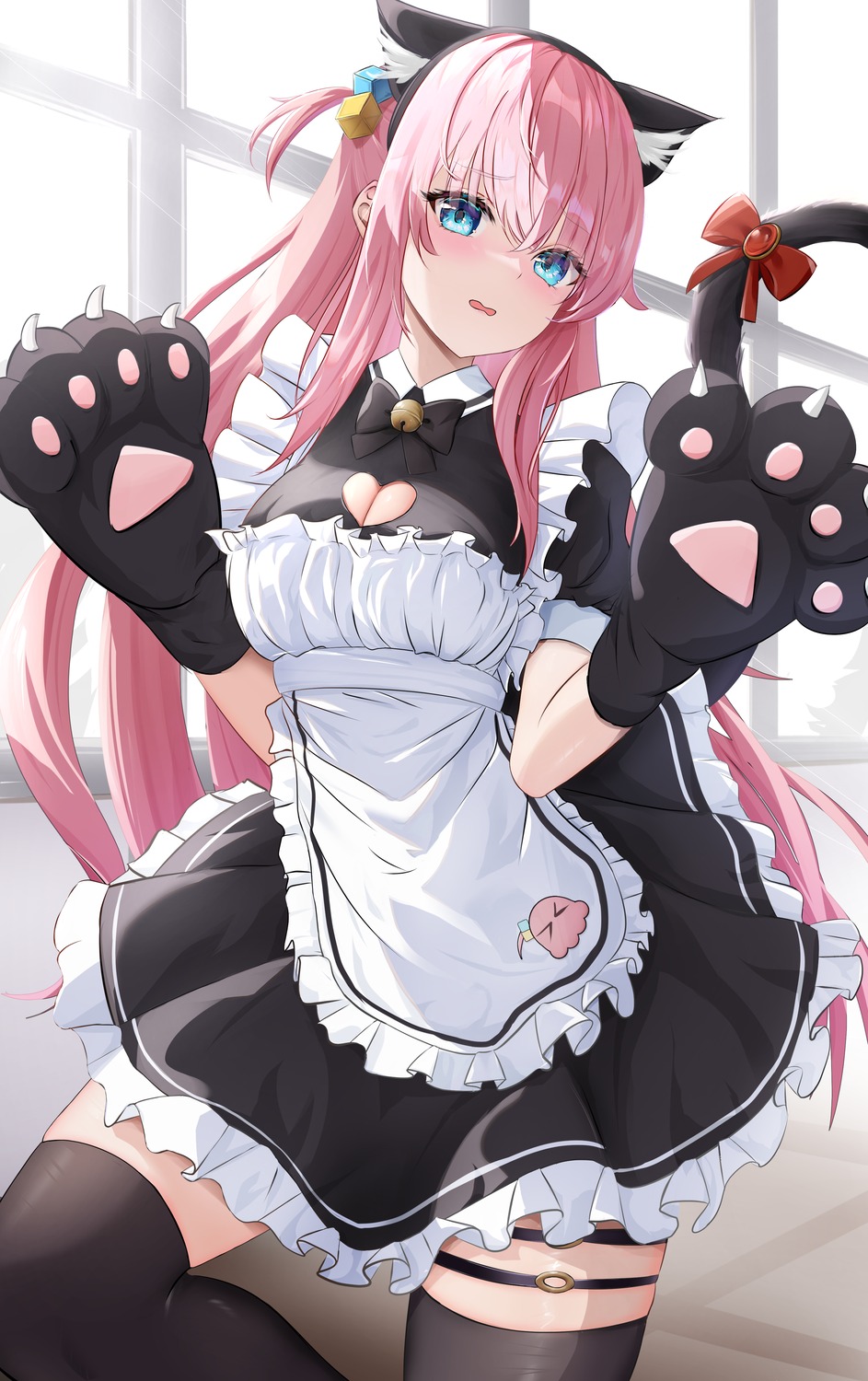 animal_ears bocchi_the_rock! cleavage garter gotou_hitori maid nekomimi pharmarr tail thighhighs