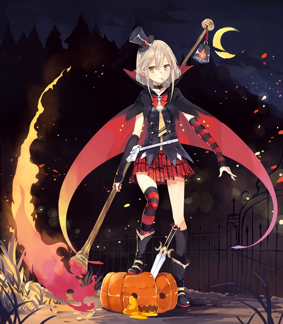 halloween hao_(patinnko) pointy_ears thighhighs weapon