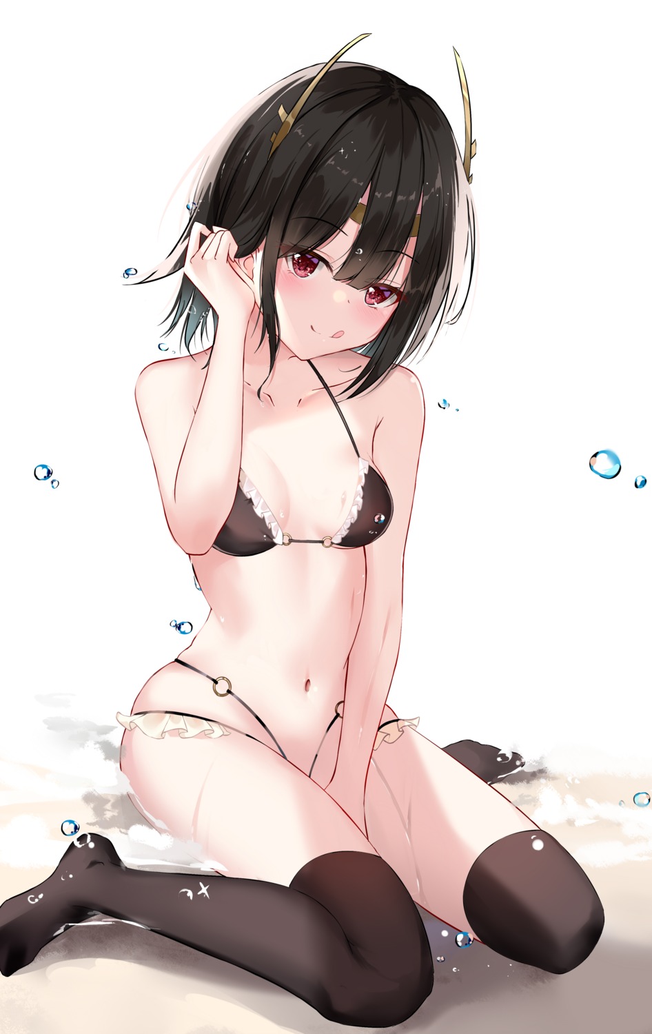 ariel_(kumo_desu_ga_nani_ka?) bikini dongyue_sakura kumo_desu_ga_nani_ka? swimsuits thighhighs wet