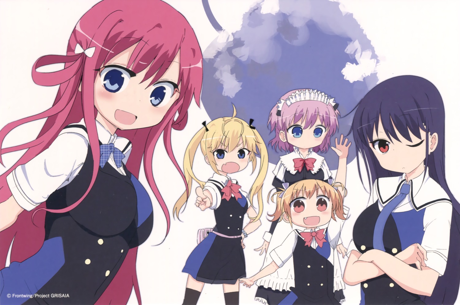 cool_kyou_shinja endcard grisaia grisaia_no_kajitsu irisu_makina komine_sachi maid matsushima_michiru sakaki_yumiko seifuku suou_amane thighhighs