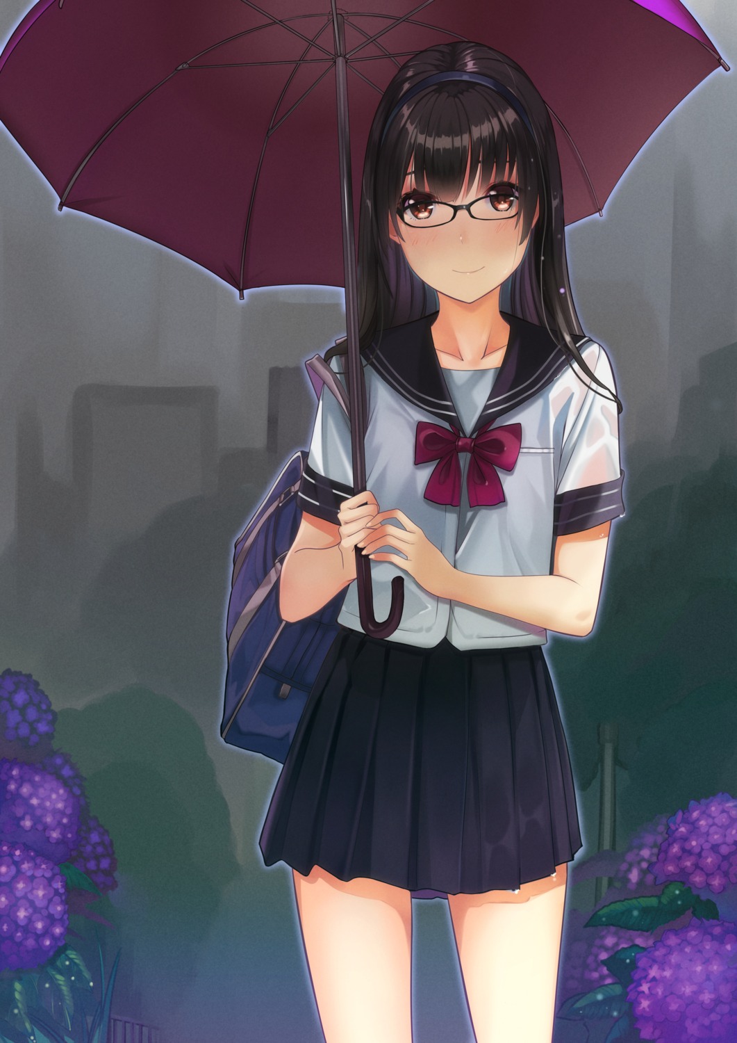 kagematsuri megane see_through seifuku umbrella wet wet_clothes