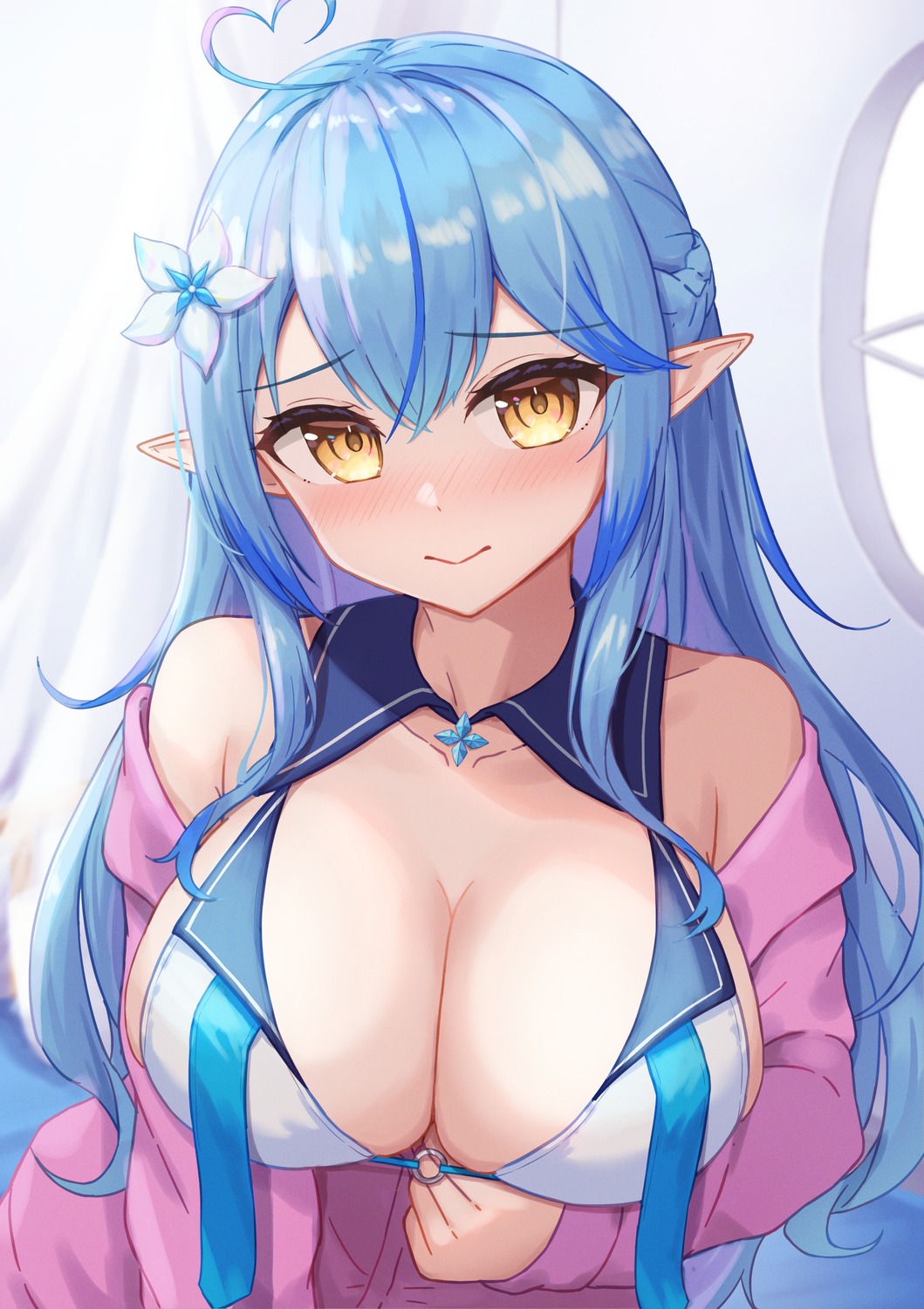 bikini_top elf hololive pointy_ears swimsuits typho yukihana_lamy