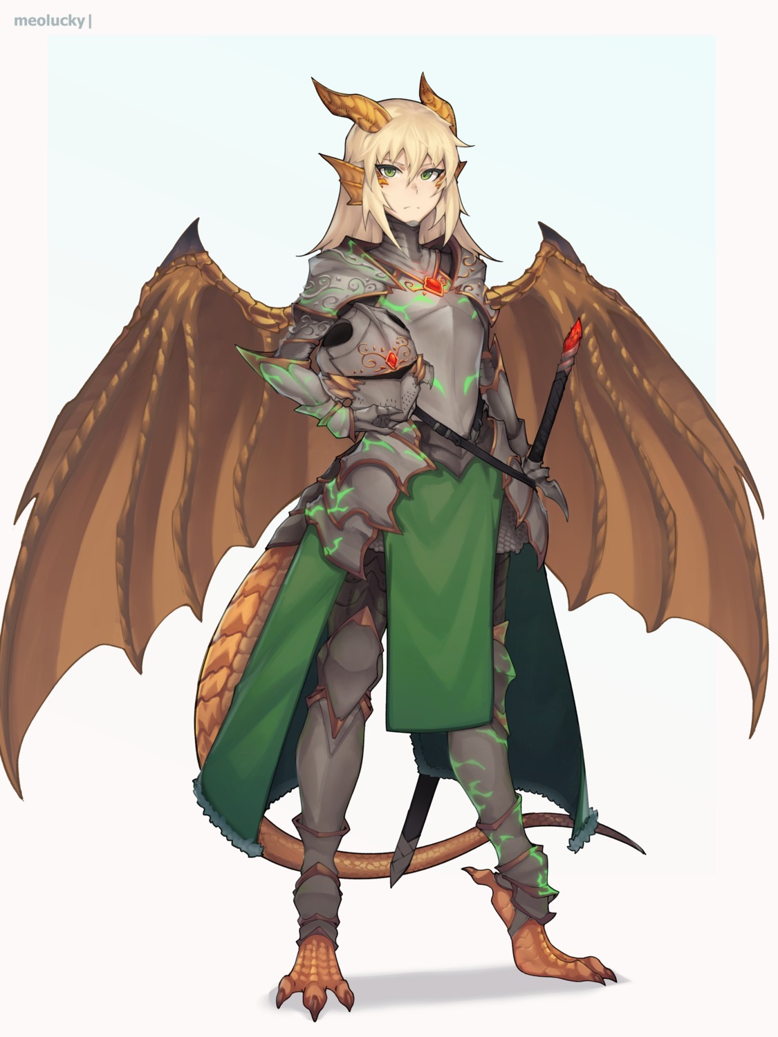 armor horns monster_girl ovosh147 sword tail wings