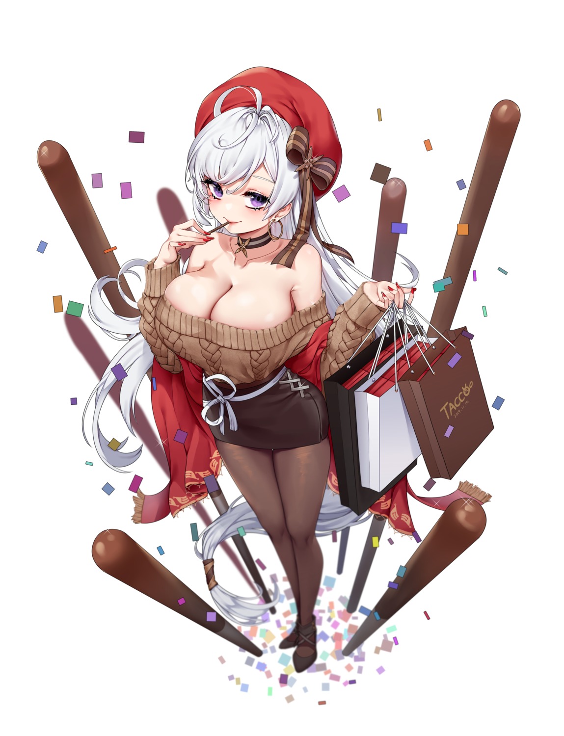 azur_lane belfast_(azur_lane) no_bra pantyhose sweater tacco_(tikeworld)