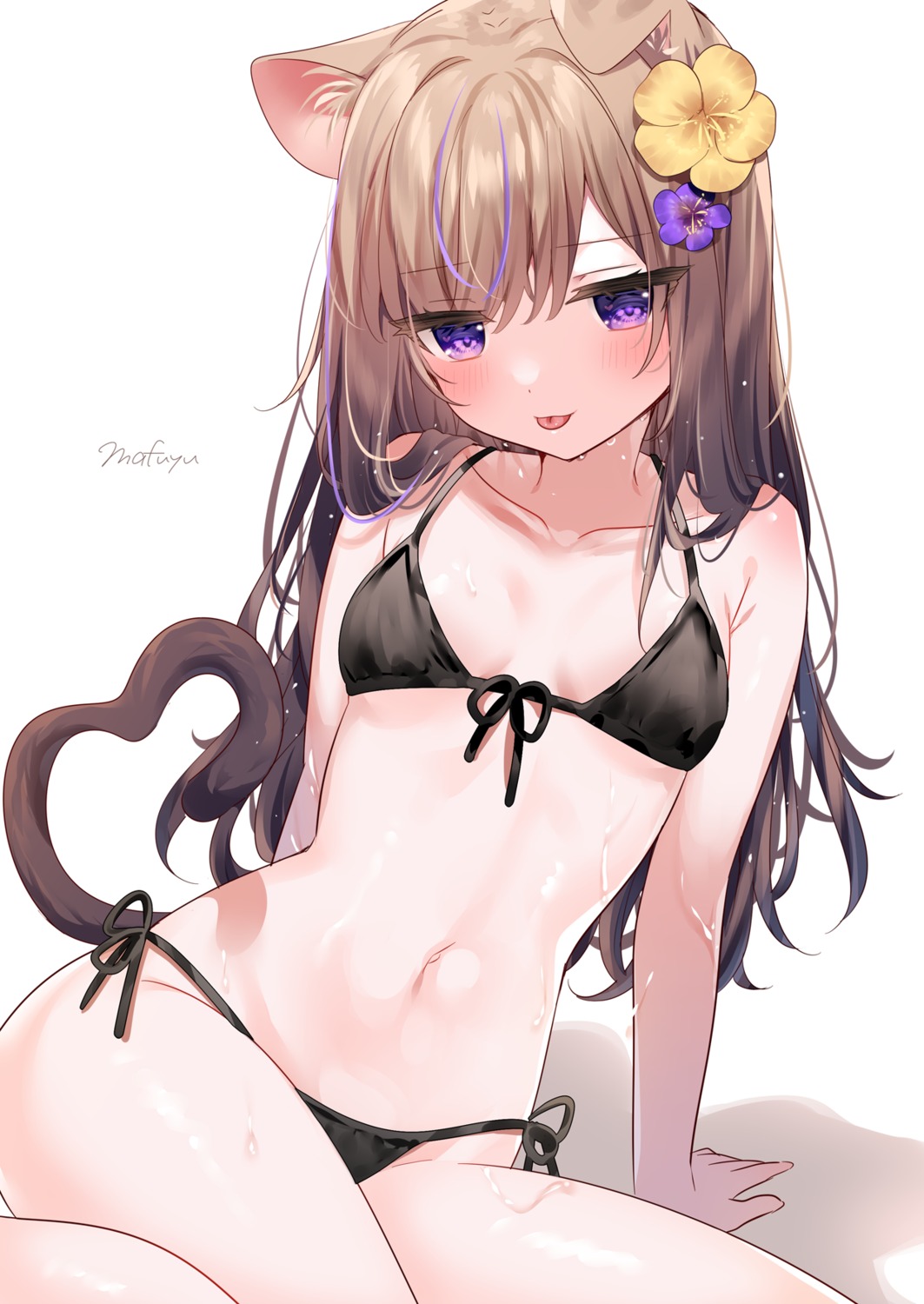 animal_ears bikini mafuyu_(chibi21) nekomimi swimsuits tail wet