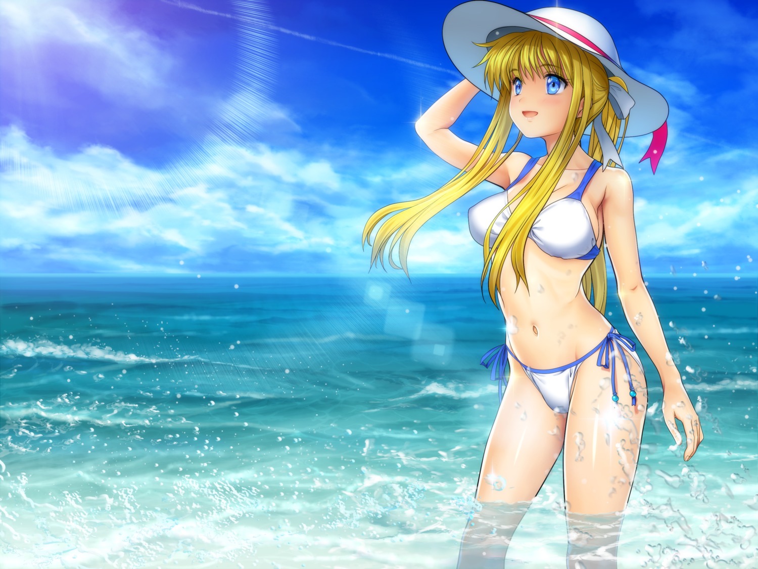 air bikini cleavage kamio_misuzu moonknives swimsuits wet