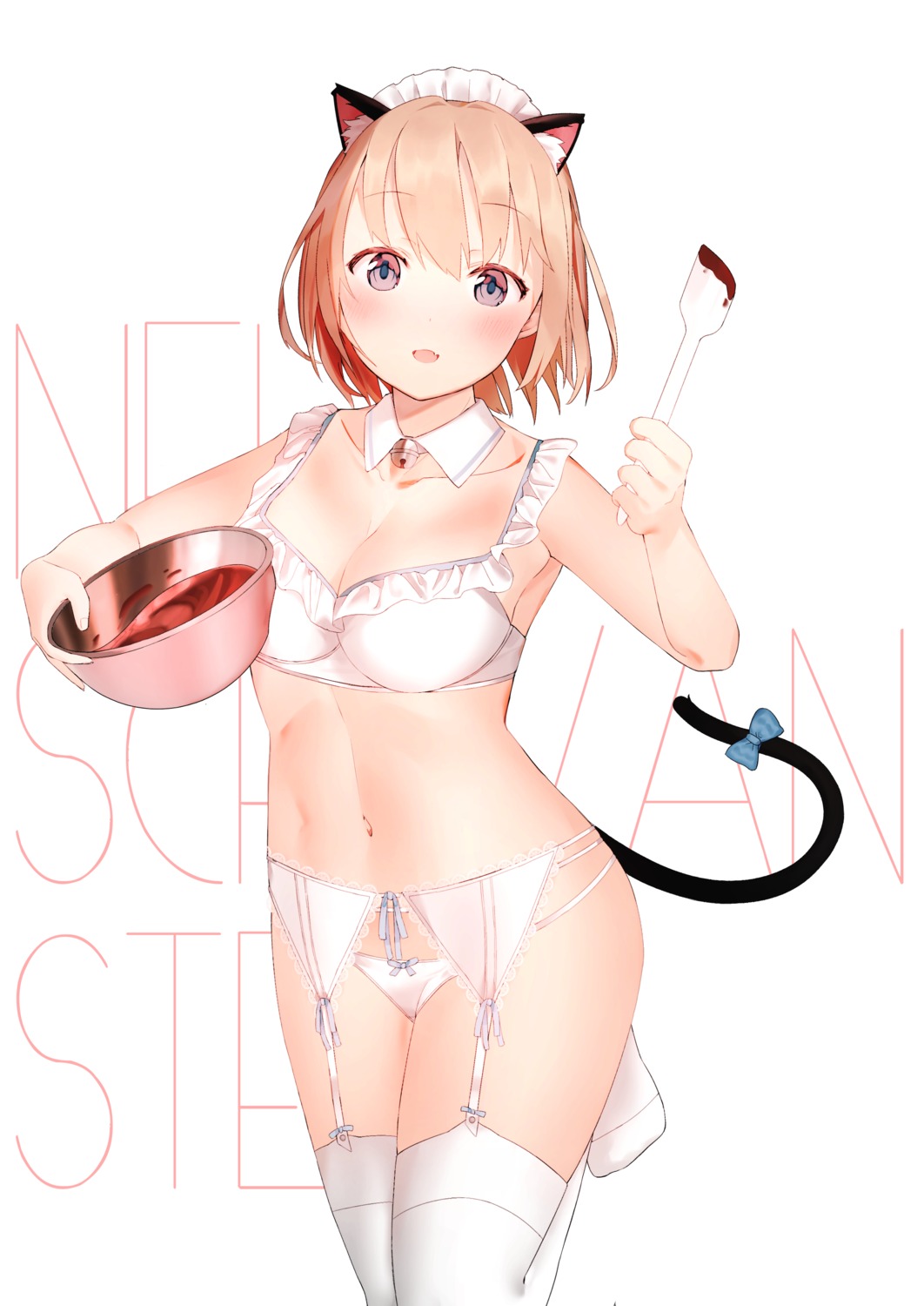 animal_ears bra cleavage garter_belt idemitsu lingerie nekomimi pantsu stockings tail thighhighs