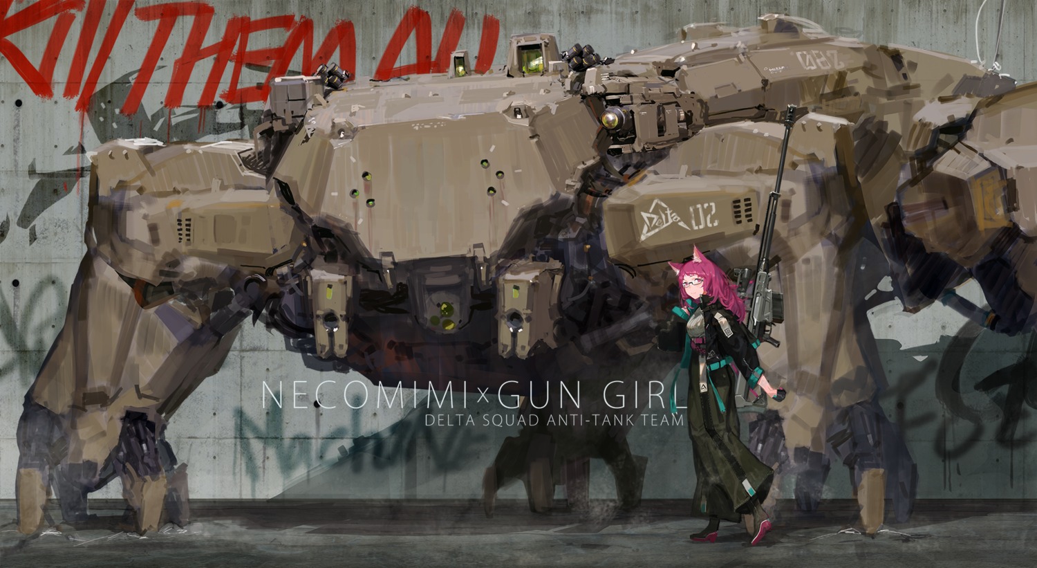 animal_ears gun kare_huang mecha megane nekomimi