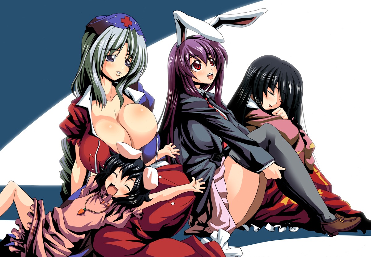 cleavage houraisan_kaguya inaba_tewi kloah reisen_udongein_inaba touhou wallpaper yagokoro_eirin