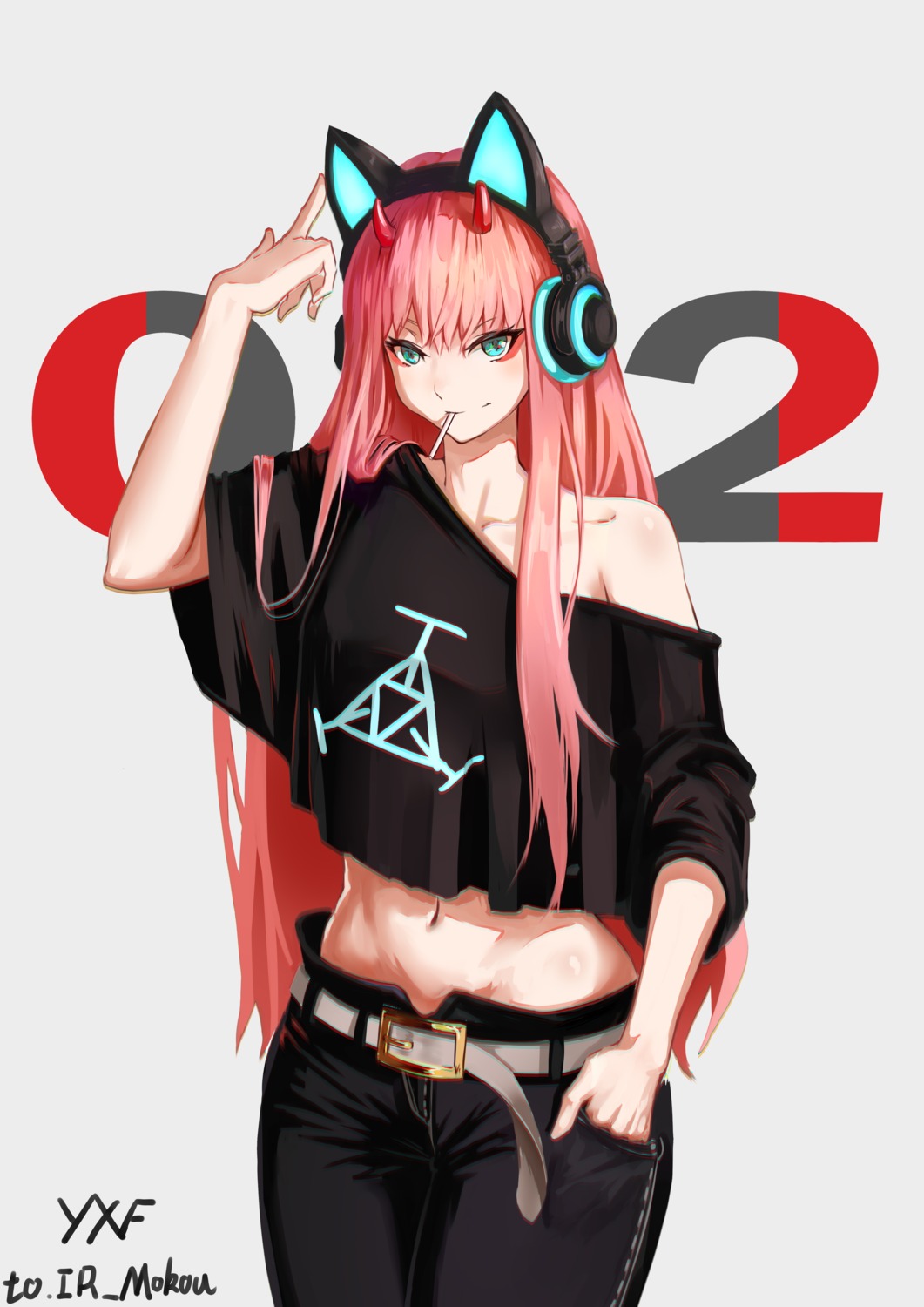 animal_ears darling_in_the_franxx headphones horns ludwind221 zero_two_(darling_in_the_franxx)