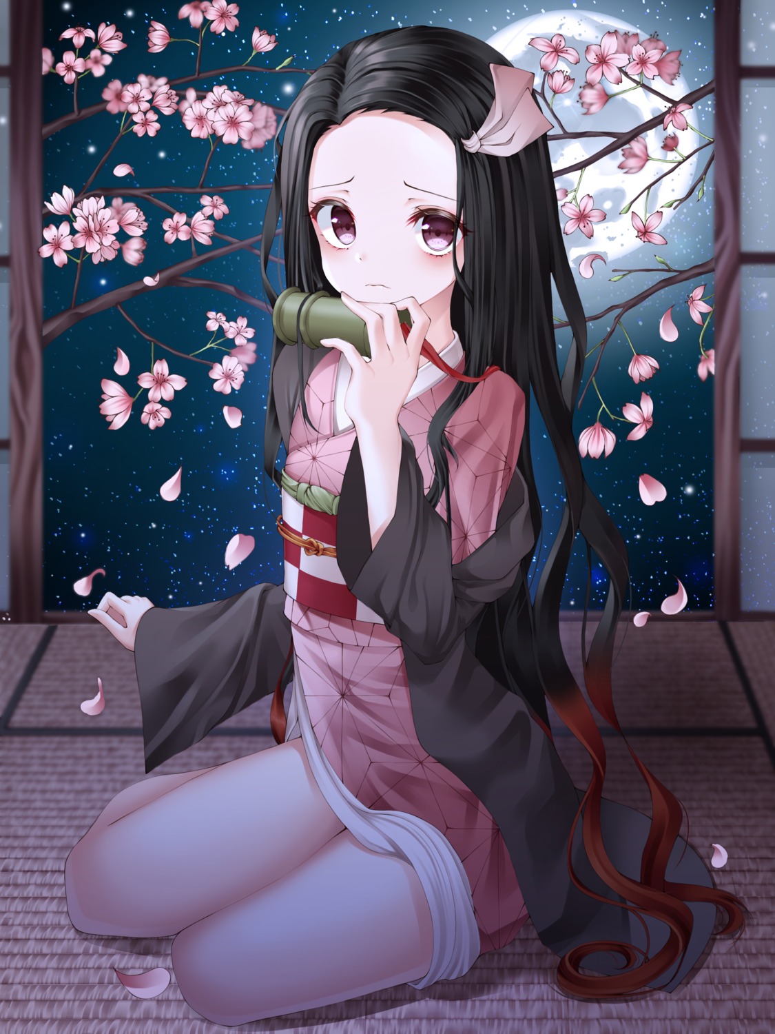 hsxxx japanese_clothes kamado_nezuko kimetsu_no_yaiba skirt_lift