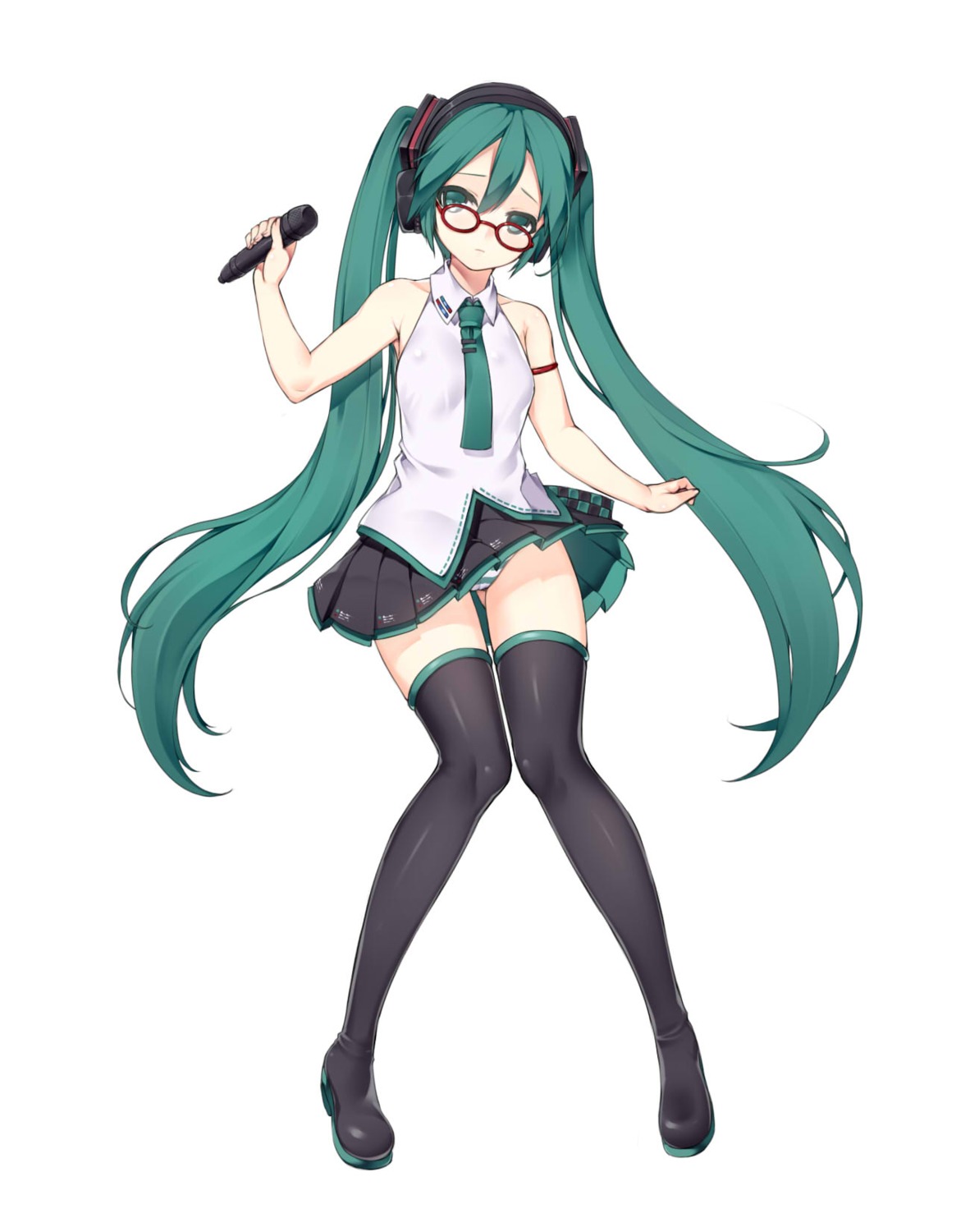 hatsune_miku kuronell megane pantsu shimapan thighhighs vocaloid