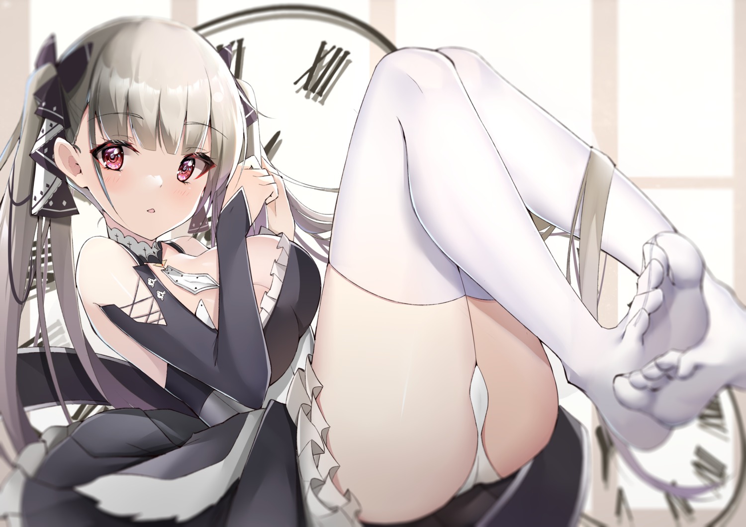 azur_lane cameltoe feet formidable_(azur_lane) gothic_lolita lolita_fashion no_bra pantsu skirt_lift thighhighs thong yanwulazy