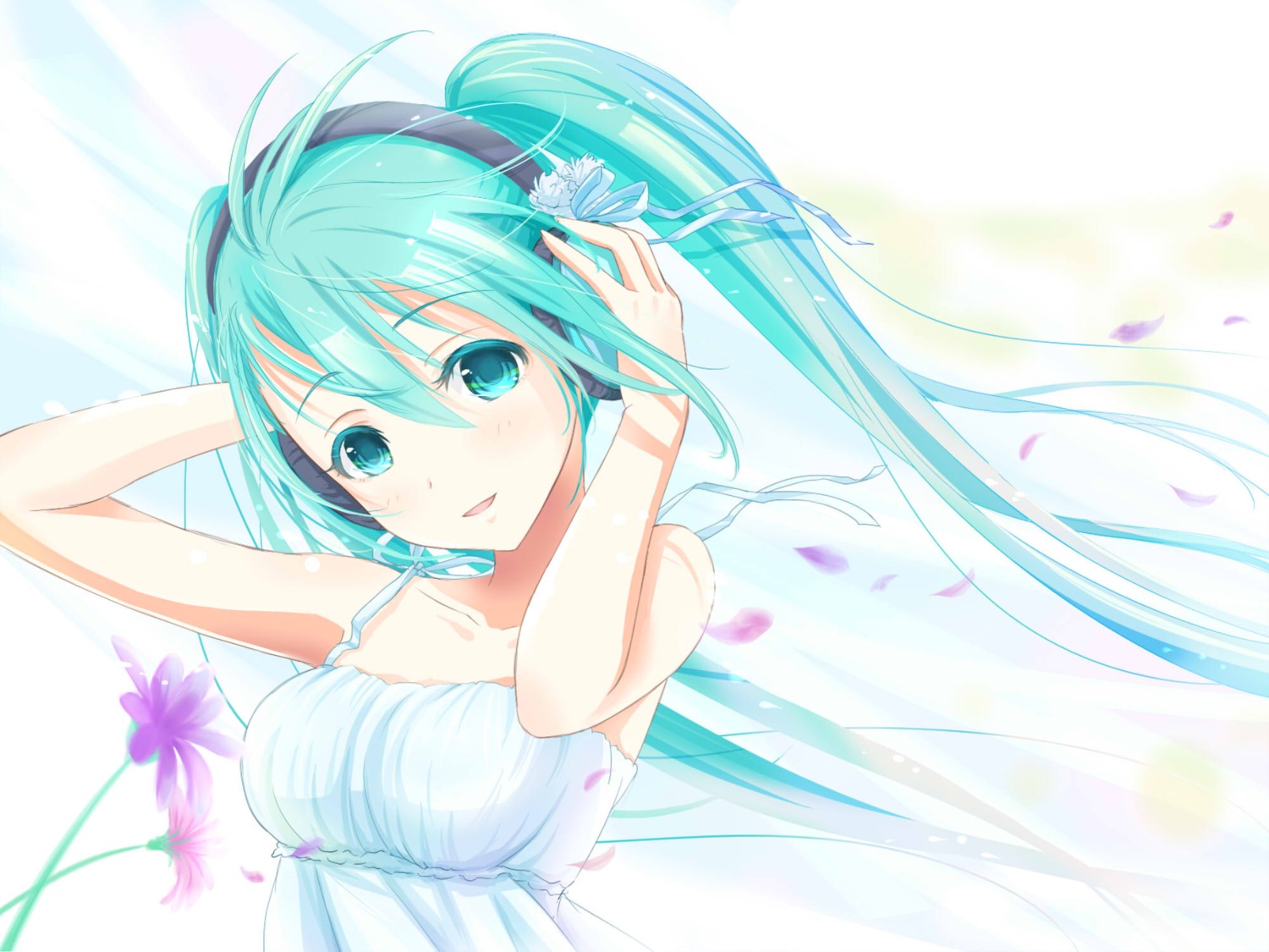 dress hatsune_miku headphones summer_dress vocaloid yuki_(yukillust)