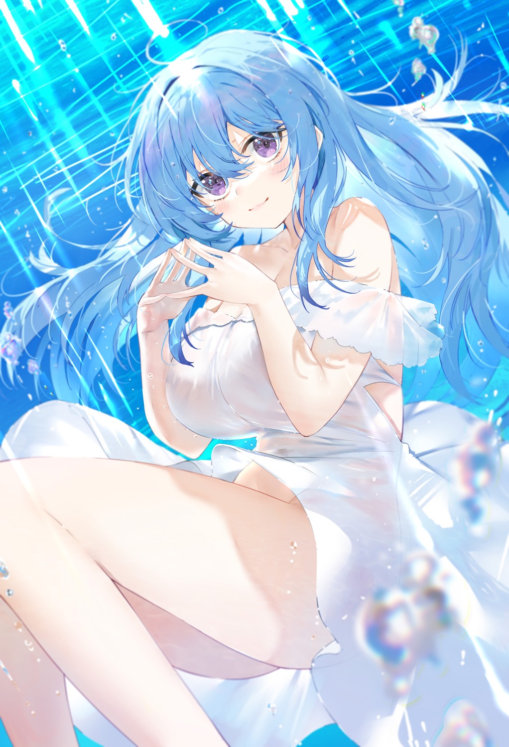 dress kou_mashiro no_bra nopan see_through skirt_lift summer_dress wet wet_clothes