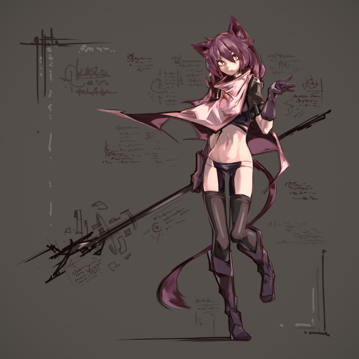 animal_ears deel_(rkeg) nekomimi pantsu tail thighhighs weapon