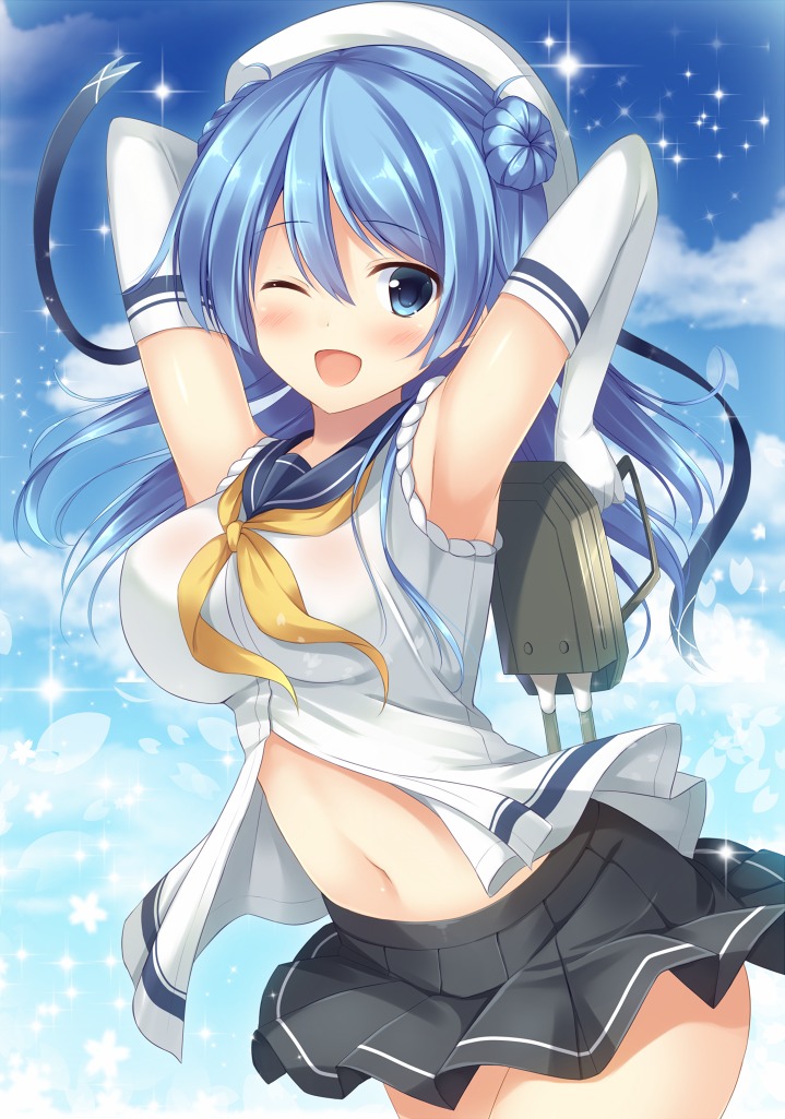 kantai_collection seifuku skirt_lift tomoo urakaze_(kancolle)