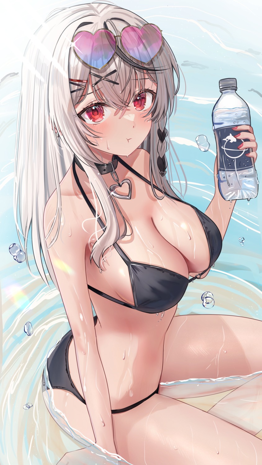 bikini hololive megane niboshi_(nibosisuzu) sakamata_chloe swimsuits wet