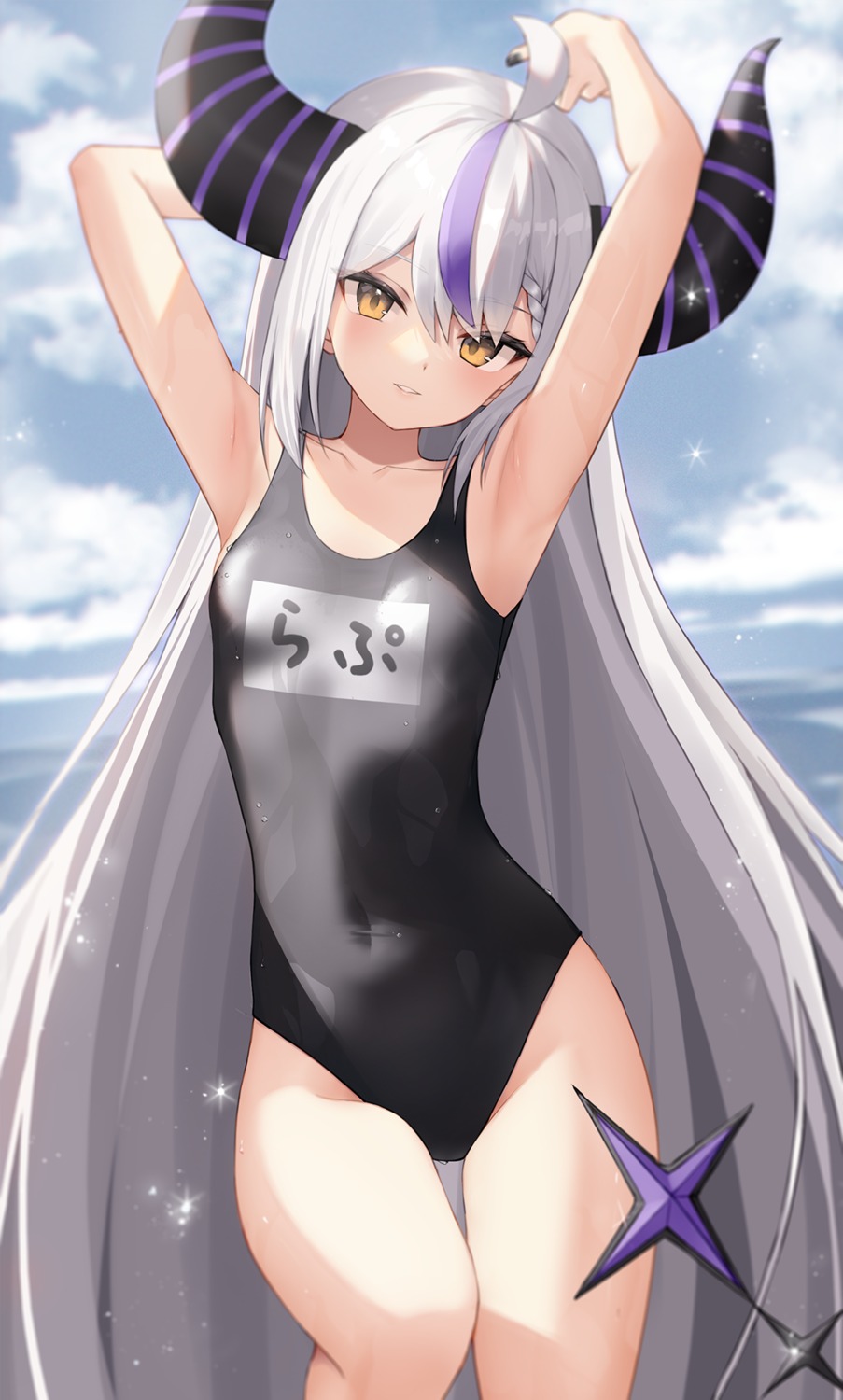 hololive horns la+_darknesss school_swimsuit swimsuits tail thomas_8000