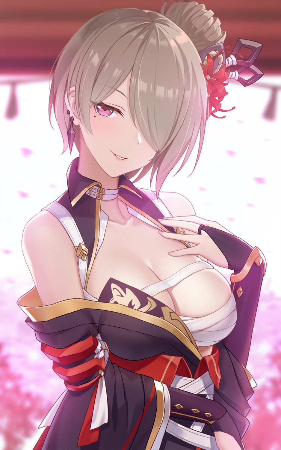 benghuai_xueyuan cleavage fukuro_ko_(greentea) honkai_impact japanese_clothes open_shirt rita_rossweisse sarashi