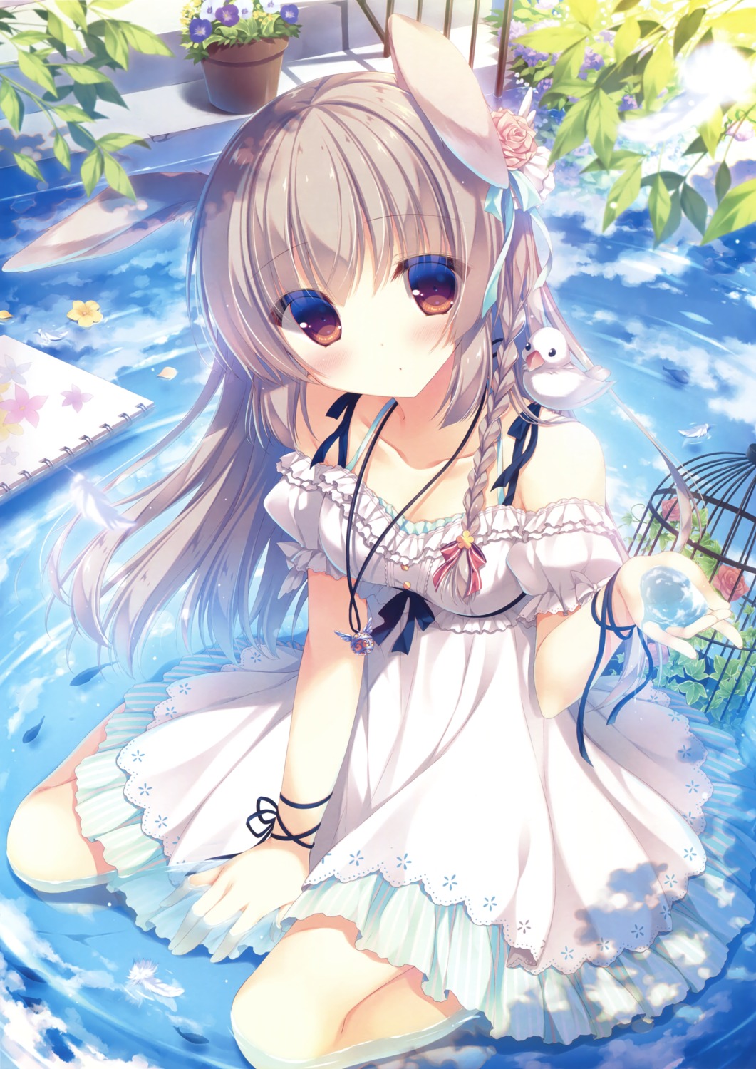 animal_ears bunny_ears dress summer_dress wet yukie