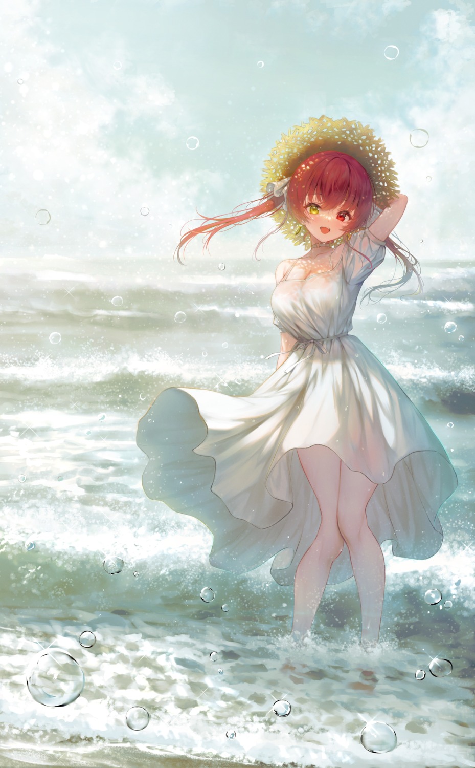 dress heterochromia hololive houshou_marine ijac_ray summer_dress wet