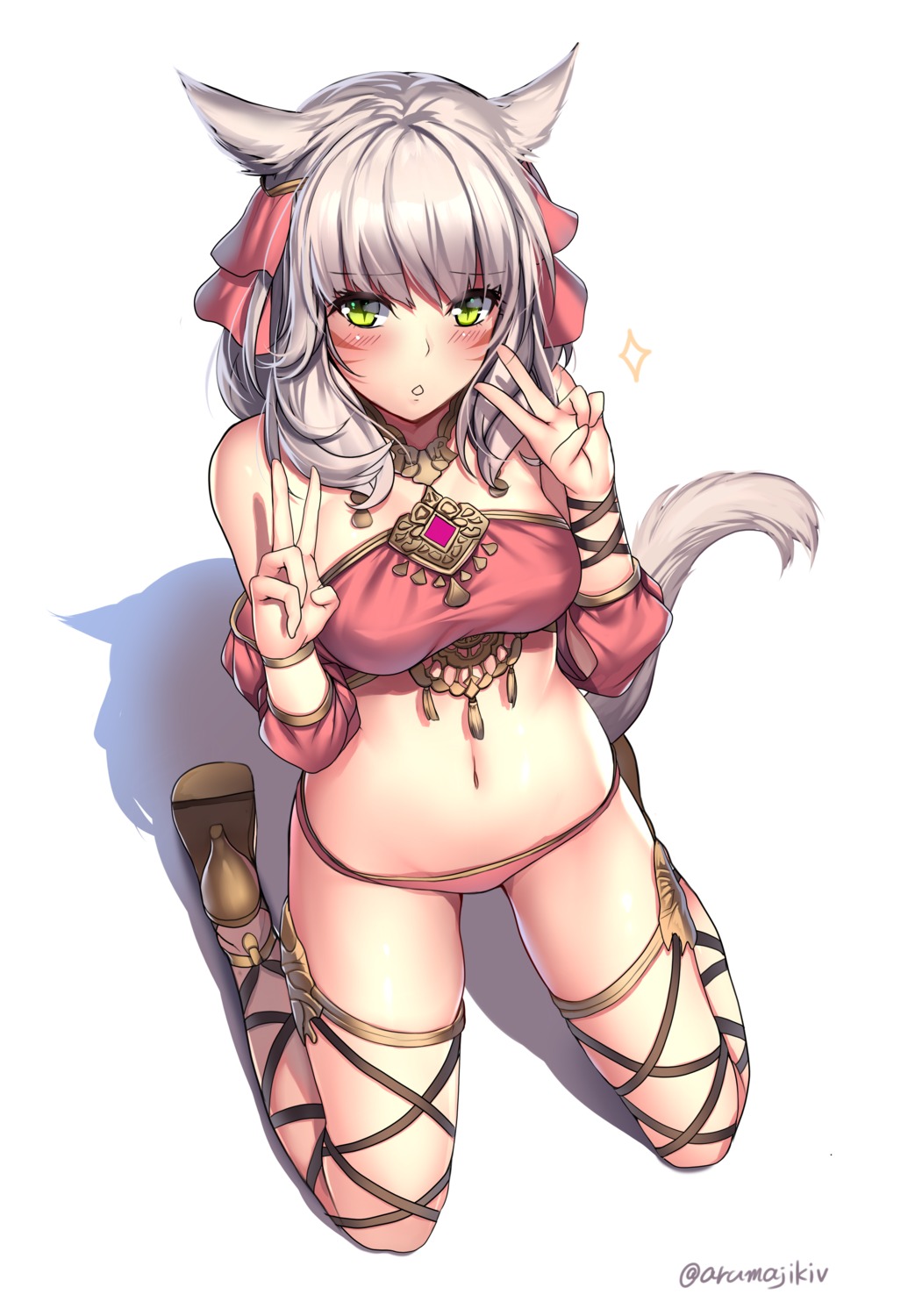 animal_ears aruma_jiki bikini final_fantasy final_fantasy_xiv heels miqo'te nekomimi swimsuits tail thighhighs