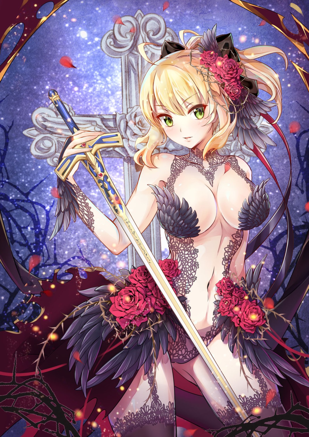death-the-cat fate/stay_night no_bra saber saber_lily stockings sword thighhighs
