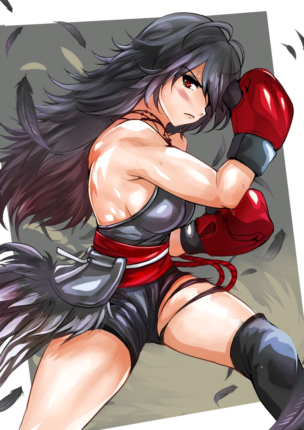 gym_uniform no_bra nonoririn raven_branwen rwby thighhighs torn_clothes