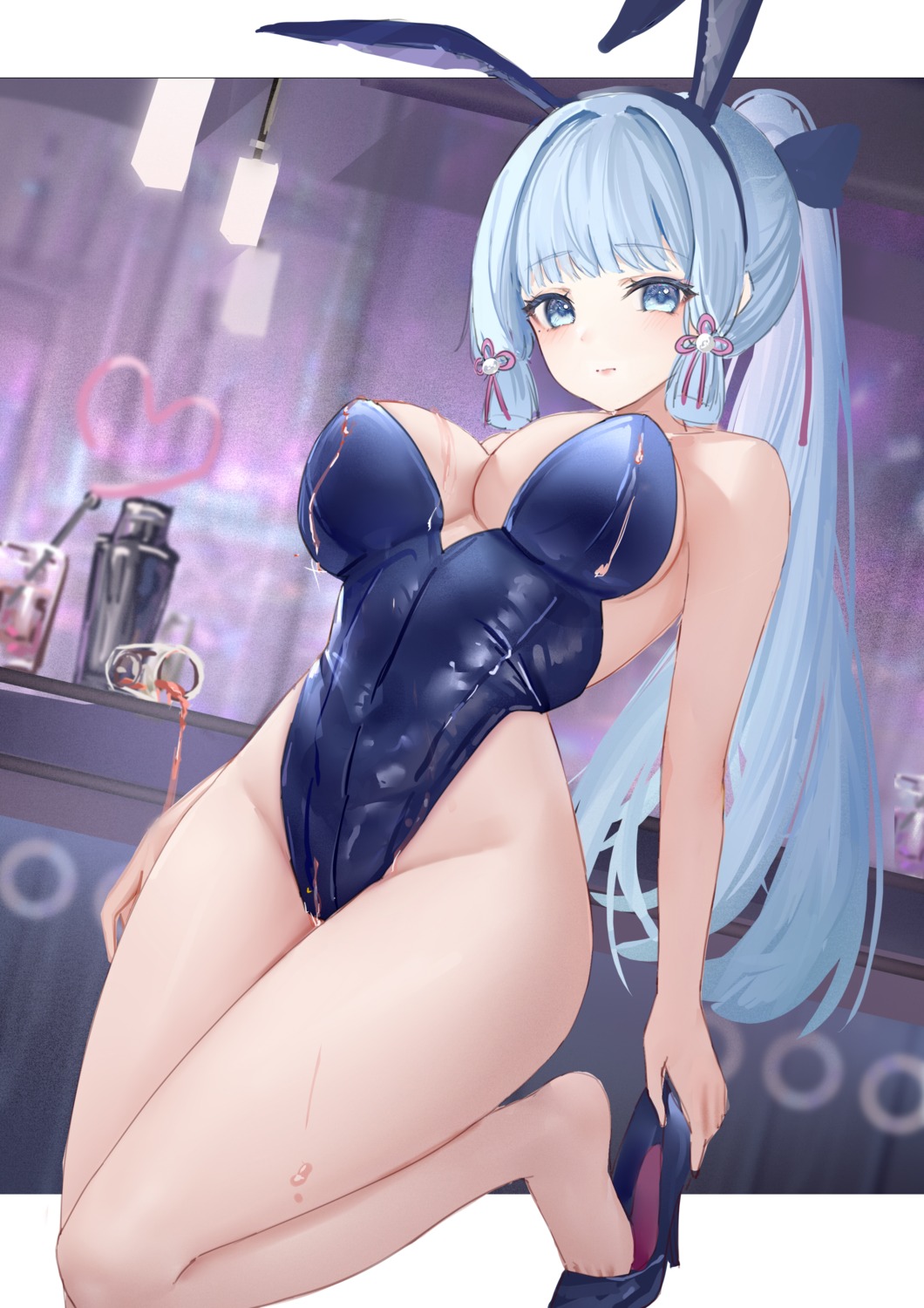 animal_ears bunny_ears bunny_girl cleavage genshin_impact heels kamisato_ayaka wenbugu