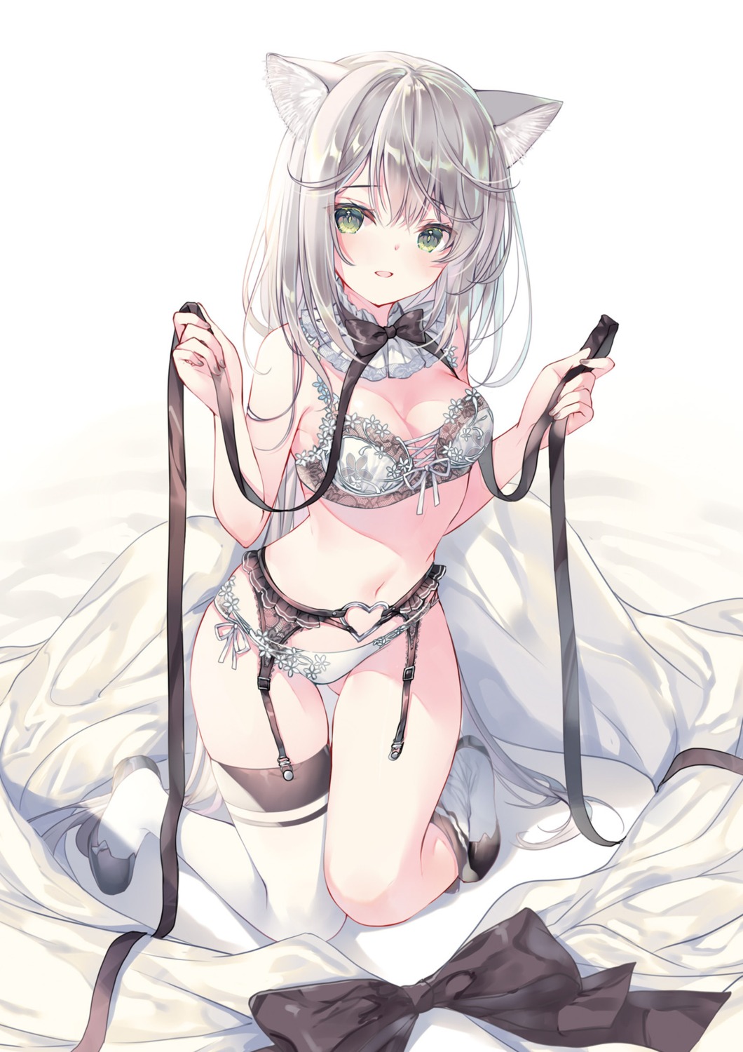 animal_ears bra garter_belt lingerie miwabe_sakura pantsu stockings thighhighs