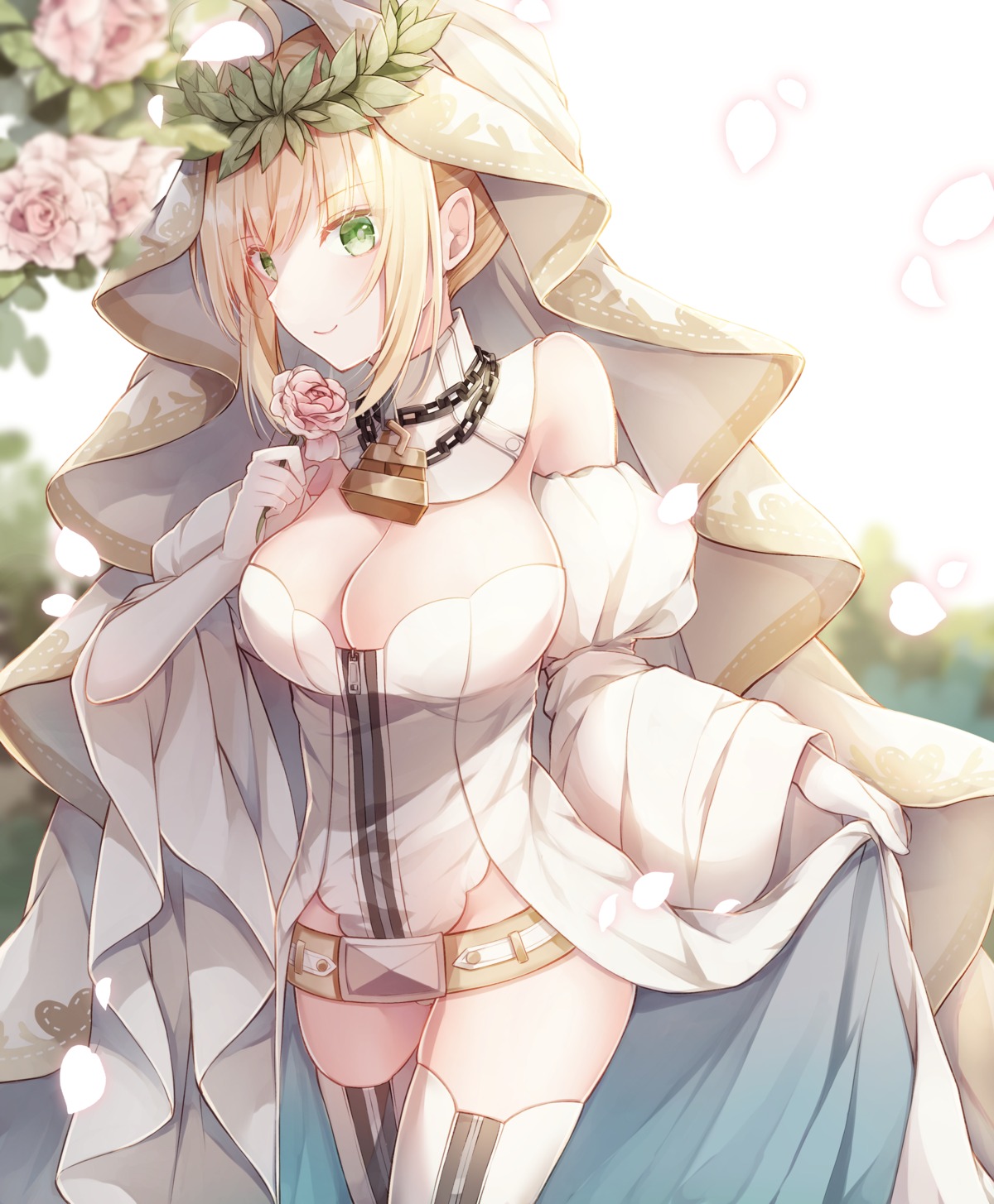 fate/grand_order leotard no_bra saber_bride saber_extra thighhighs yua_(bokubo0806)