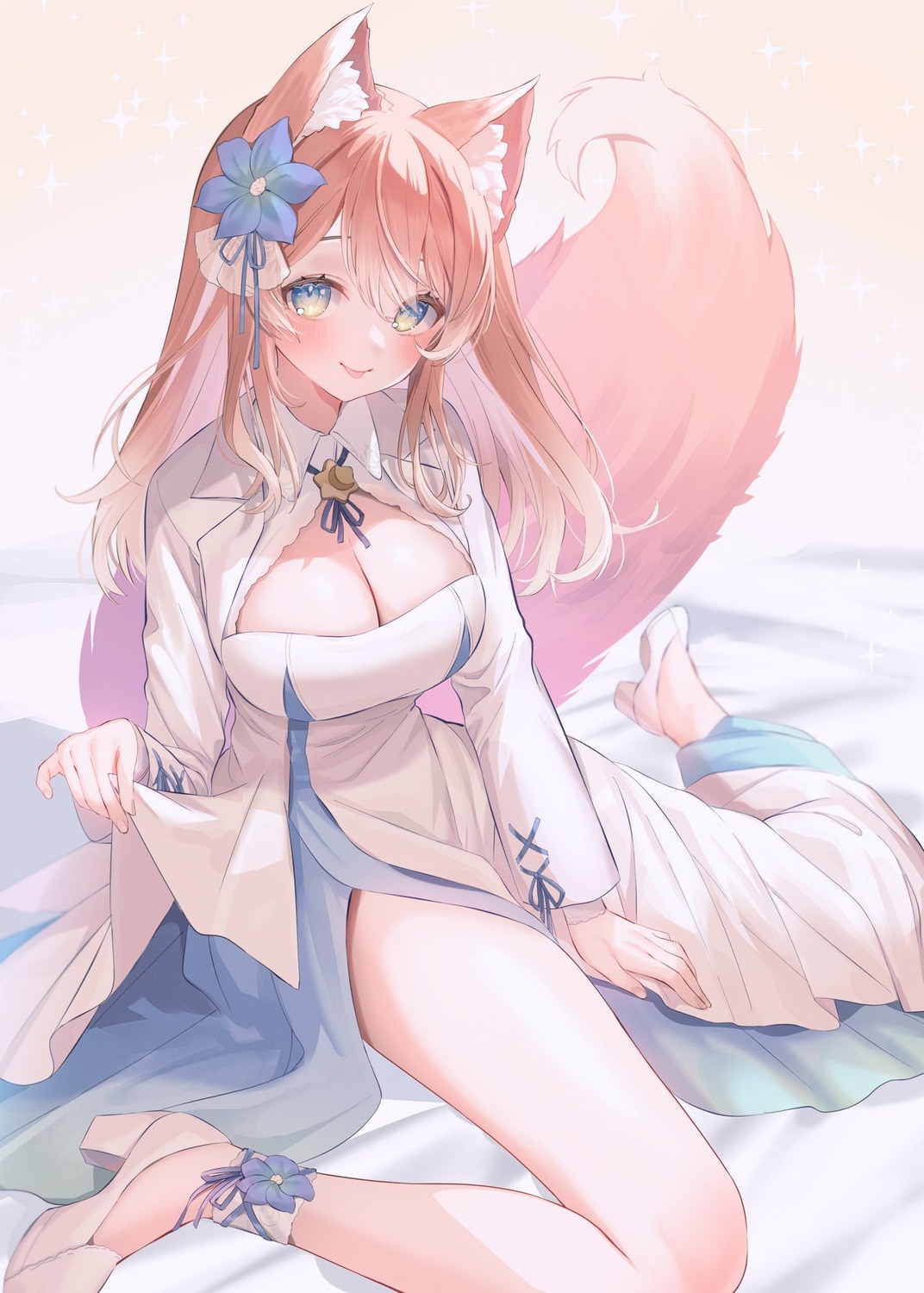 animal_ears dress heels hizuki_rurufu no_bra skirt_lift snack_nili suzuho_hotaru tail undressing