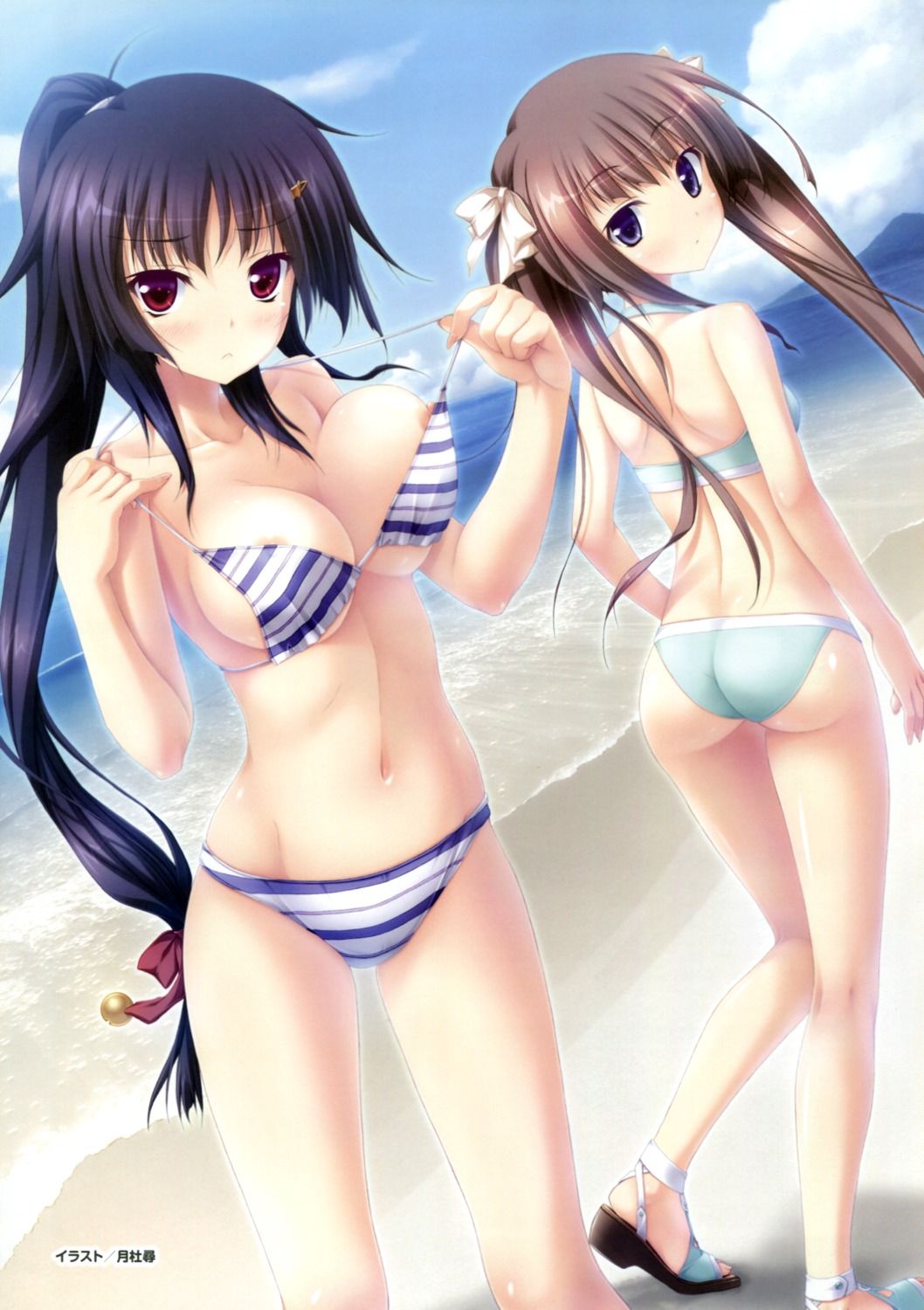 bikini cleavage hapymaher hasuno_saki hirasaka_keiko nipple_slip purple_software swimsuits tsukimori_hiro underboob