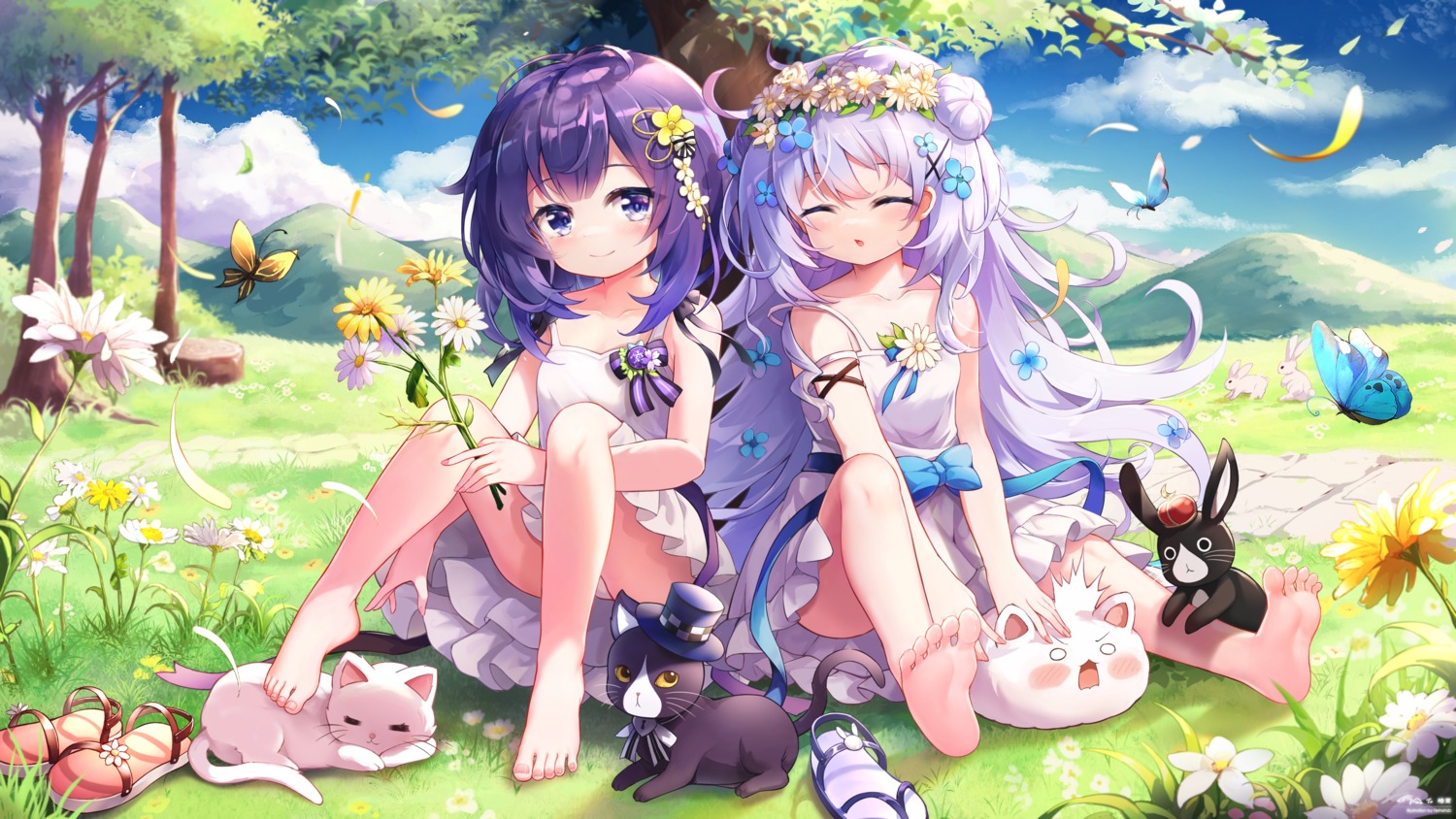 anko_(gochuumon_wa_usagi_desuka?) cleavage dress feet fuiba_fuyu gochuumon_wa_usagi_desu_ka? hehehzb kafuu_chino loli neko pantsu skirt_lift summer_dress tippy_(gochuumon_wa_usagi_desu_ka?) wallpaper