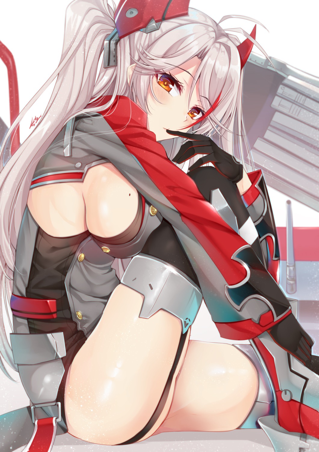 azur_lane no_bra prinz_eugen_(azur_lane) stockings thighhighs tsang_yu_chun uniform