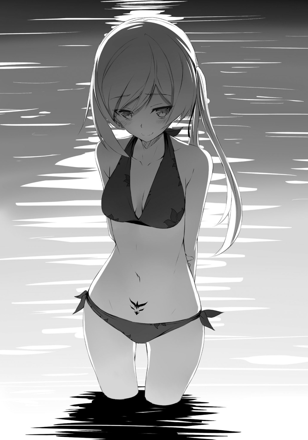 bikini cleavage kasuga_ayumu_(artist) lisesharte_atismata monochrome saijaku_muhai_no_bahamut swimsuits tattoo wet