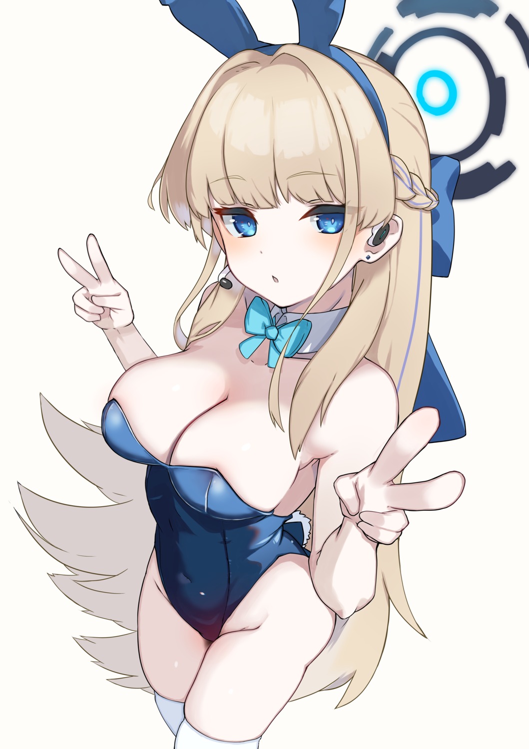 animal_ears asuma_toki blue_archive bunny_ears bunny_girl halo no_bra tail thighhighs zonzu