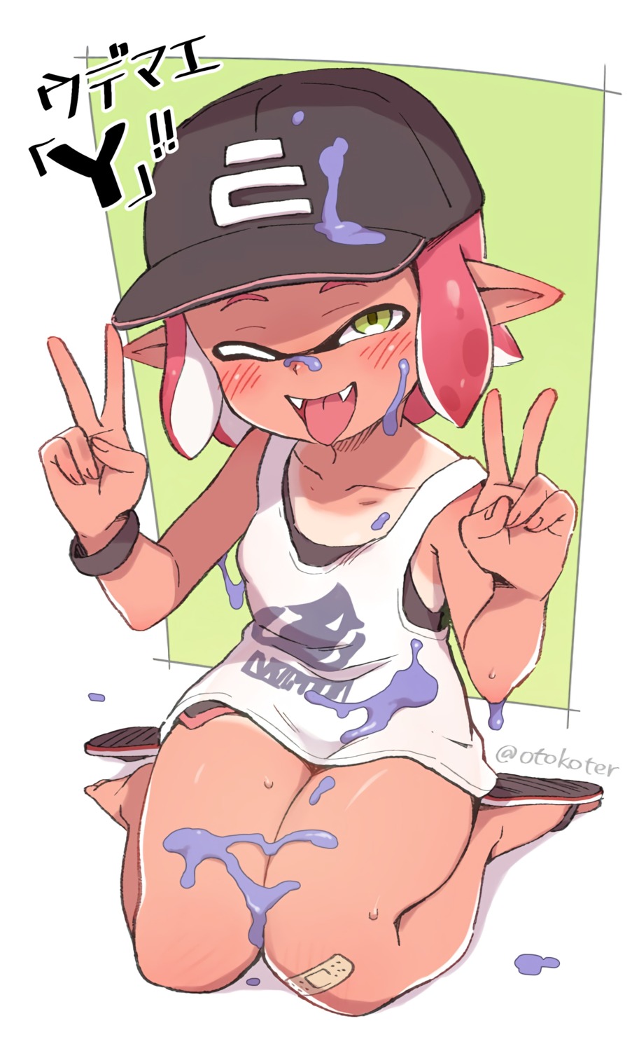 bandaid cream inkling_(splatoon) loli pointy_ears splatoon tan_lines toku_(ke7416613)